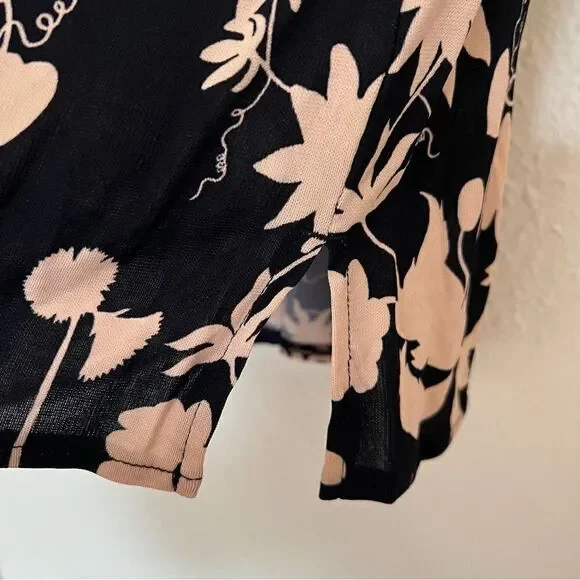 Ann Taylor Black Tan Floral Print Stretchy Long Sleeve Blouse Top Size SP - Picture 6 of 9